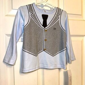 NWT Designer Calvin Klein 24M Blue T- Shirt Top 1/4 Snap Back Printed Vest Tie